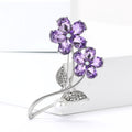 Double Crystal Flower Brooch With Curved Stem and Pearl Accent view 2