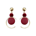 Gold Ball Stud Red Wood Disc Crescent Drop Earrings view 5