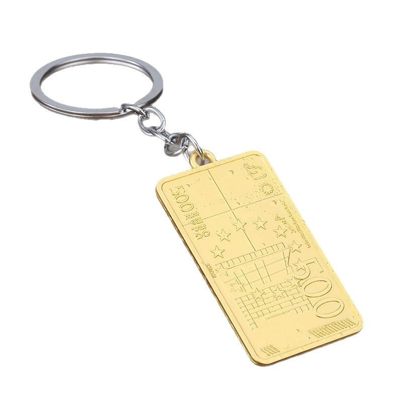 Euro Banknote Zinc Alloy Keychain Hip Hop Bag Charm Pendant
