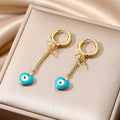 Gold Heart Evil Eye Chain Huggie Earrings 4 Styles view 2