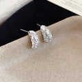Silver Tone Layered Ribbed Half Hoop Stud Earrings view 6