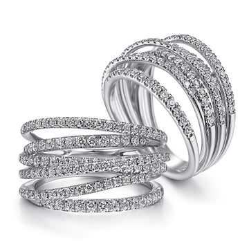 Silver Tone Multi Band Wrap Pave Clear Finger Ring