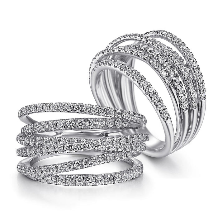 Silver Tone Multi Band Wrap Pave Clear Finger Ring