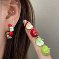 Asymmetric Apple Stud Earrings in Red and Green with Polished Metal Details view 2