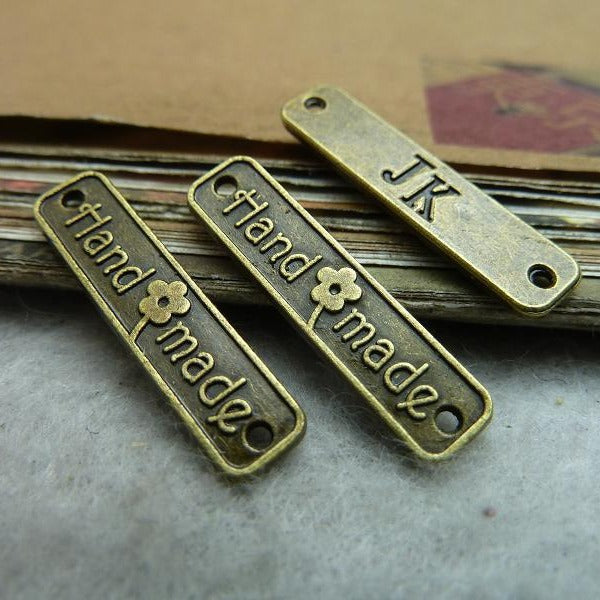1g Antique Silver Zinc Alloy Handmade Word Double Hole Connector Charm for DIY Bracelet Making