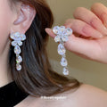 Clear Floral Crystal Drop Earrings And Y Necklace In Silver Tone view 4