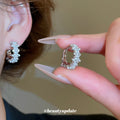 Pearl Cluster Textured Round Huggie Hoop Earrings Statement Pair view 4