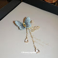 Blue Threaded Butterfly Brooch With Gold Wing And Teardrop Tassels view 4