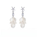 Silver Starfish and White Shell Look Petal Dangle Earrings view 5