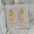 Gold Blue Zircon Flower Cascade Tassel Drop Earrings Pair view 6