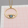 Gold Tone Oversized Round Eyelash Evil Eye Pendant Necklaces view 2