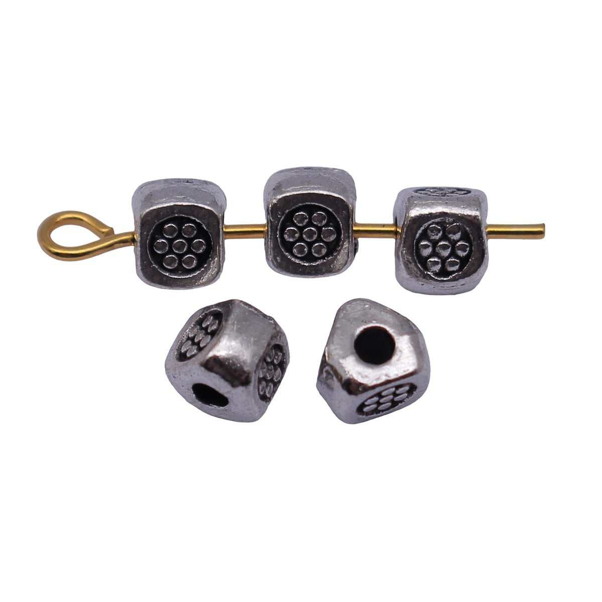 4.8x4.6x4.5mm 0.4g Antique Silver Zinc Alloy Round Textured Triangle Loose Metal Beads for Jewelry Making