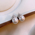 Silver Tone Crown Pearl Stud Earrings With Round Drops view 6