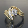 Gold Swirl Bypass Clear Center Stone Ring Metal Alloy view 1