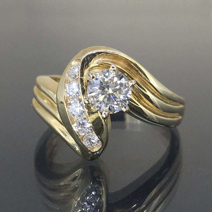 Gold Swirl Bypass Clear Center Stone Ring Metal Alloy