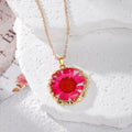 Gold Rim Dried Flower Resin Pendant Necklaces 11 Styles view 7
