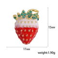Gold Tone Enamel Strawberry Pin Brooch Green Crystal Leaves view 5