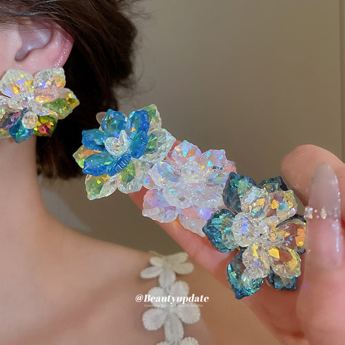 Crystal Flower Cluster Stud Earrings In Six Colorways shown in the second product photograph