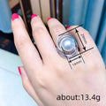 Silver Spiral Pave Crystal Large Pearl Cocktail Ring view 4