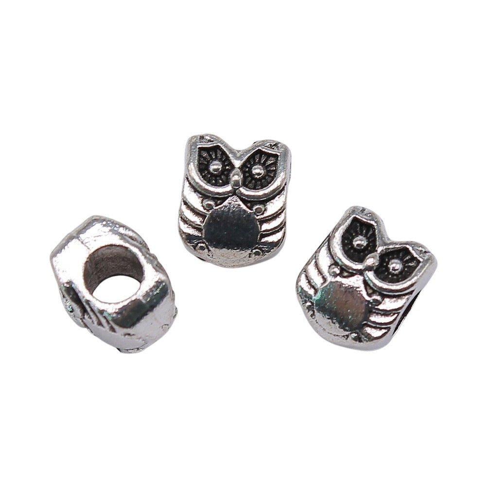 10x8x7mm 1.9g Antique Silver Zinc Alloy Owl Large Hole Cat Beads for DIY Bracelet Jewelry Making