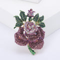 Crystal Rose Brooch Green Leaves Red and Purple Options view 2
