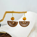 Brown Wood Look Semicircle Fan Hook and Clip Earrings view 1