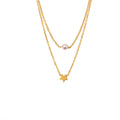 Beaded Double Layer Star Necklace in Gold and Silver Tone view 5
