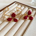 Gold Enamel Flower Open Cuff Bracelet And Ring Sets view 6