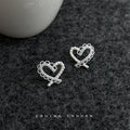 Silver Lace Open Heart Pearl Pavé Zircon Stud Earrings view 3