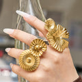 Textured Disc and Flower Statement Rings in Three Gold Tone Designs view 2