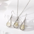Silver Tone Teardrop Pressed Flower Resin Necklace and Earring Options in Eight Designs view 5