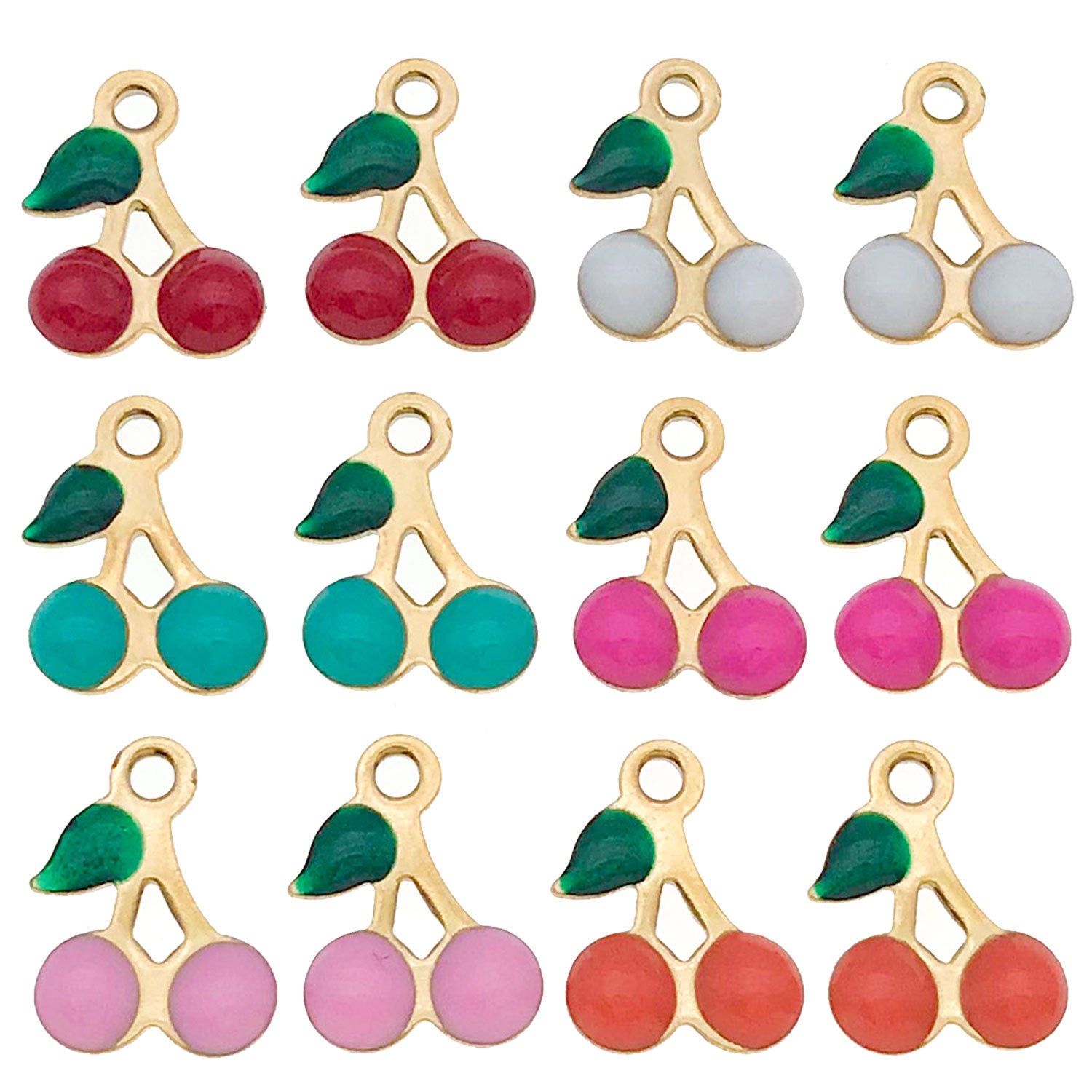 Enamel Stainless Steel Cherry Charm Pendants for Bracelet Necklace Earring Jewelry Making