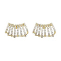 Crystal Fan Stud Earrings in Gold and Silver Tones view 5