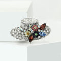 Rhinestone Sun Hat Brooch Multicolor Flower Antique Silver Gold view 3
