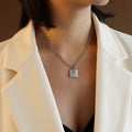 Square Moon Pendant Chain Necklace Gold Silver Tone view 7