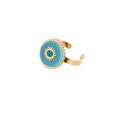 Gold and Silver Tone Round Aqua Evil Eye Adjustable Rings view 4