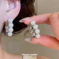 Silver Pearl Cluster Huggie Hoop Earrings for Everyday Styling view 1