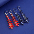 Silver Tone Leaf Tassel Crystal Six Designs Metal Dangle Earrings view 3