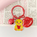 Yellow Heart Duck Keychain with Red Lips and Bell Charms view 4