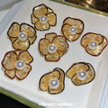 Pearl Center Gold Tone Floral Stud Earrings Jewelry Accessory view 1