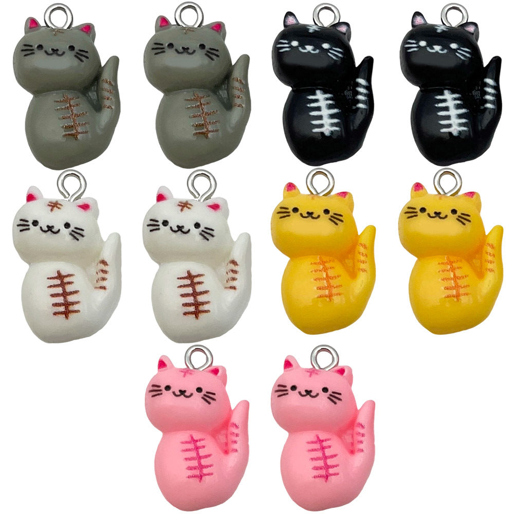 Cartoon Resin Cat Charm Pendant Jewelry Findings for Earrings Necklace Keychain DIY