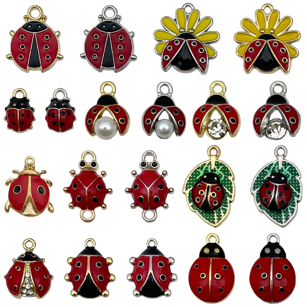 3D Enamel Zinc Alloy Ladybug Insect Beetle Charm Pendant for DIY Earrings Bracelet