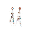 Blue and Brown Beaded Asymmetric Long Stud Earrings view 5