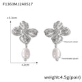Flower Drop Earrings Freshwater Pearl Gold Silver Metal view 6