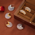 White Resin Disc Stud Earrings Wavy Metal Accent Gold Steel view 4