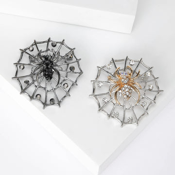 Crystal Spider on Silver Tone Web Brooch in Two Styles