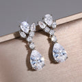 Silver Tone Leaf Cluster Teardrop Earrings With Clear Stones view 2