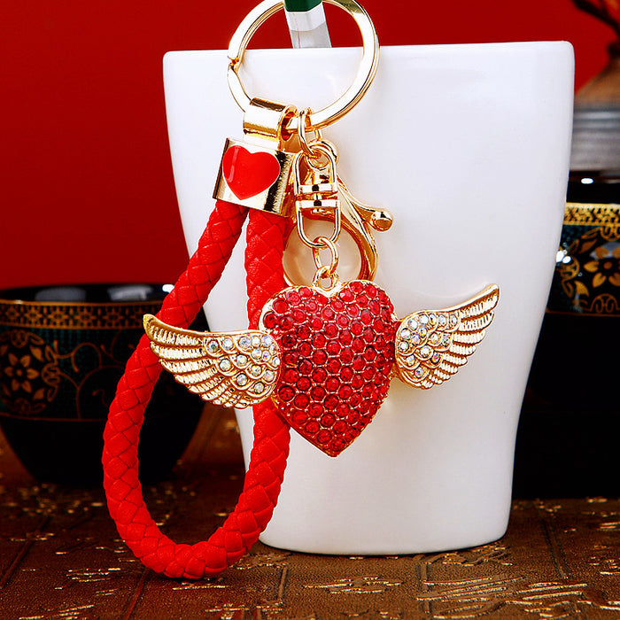 Crystal Winged Heart Keychains with Cord Sets and Loose Heart Loops