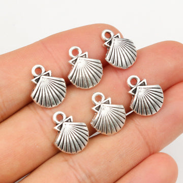 Silver Tone Scallop Shell Charms with Ridged Detail
