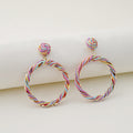 Three Color Woven Round Hoop Statement Dangle Stud Earrings view 4